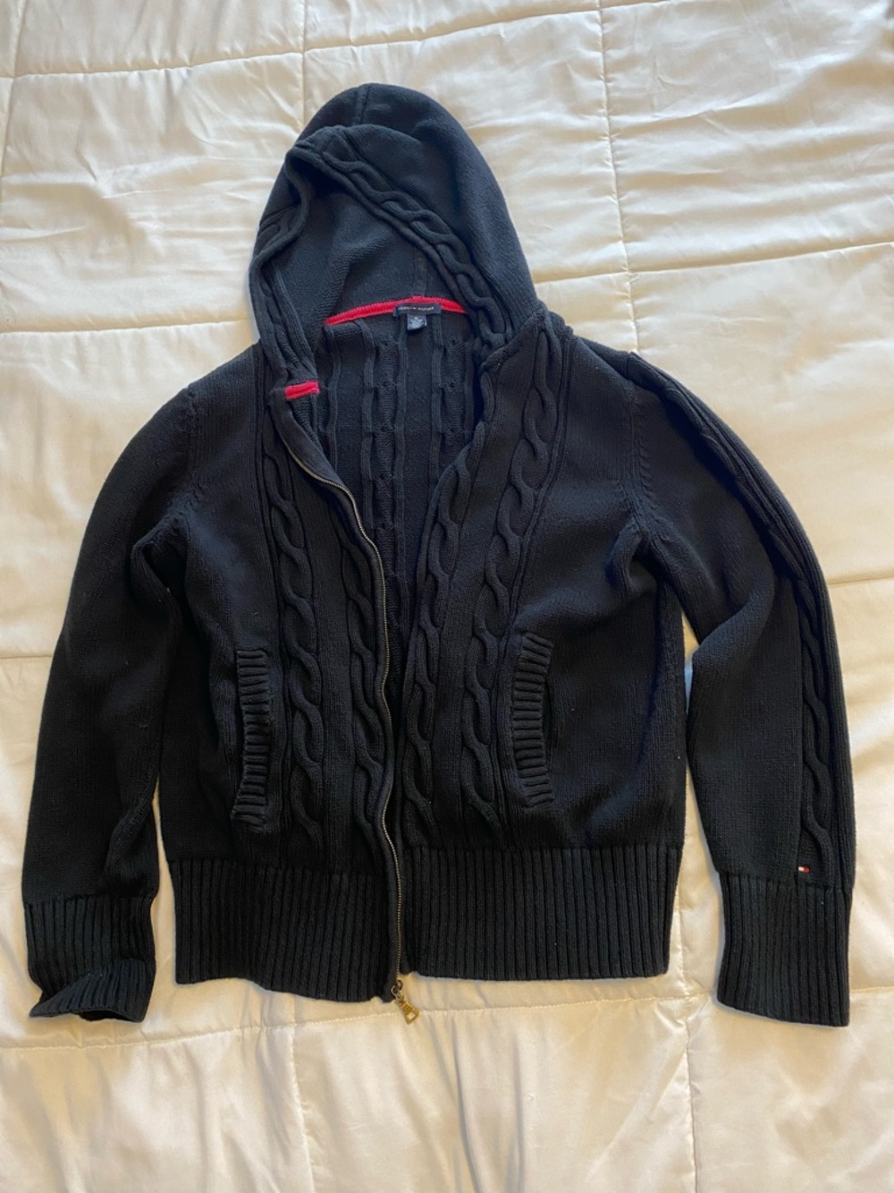 Tommy Hilfiger Black Hooded Cable Zip Cardigan